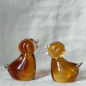 pair of vintage mid century modern mcm glass bird paperweights